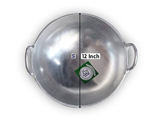 Image of Cheenachatti Anodized Aluminium Intalium Deep Frying Pan | Heavy Base Round Bottom Cookware With Handle | Chatti Kadhai (12 Inch - #5)