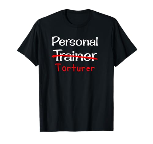 Camisa de ginásio divertida Torturer de personal trainer t-shirt, Preto, S