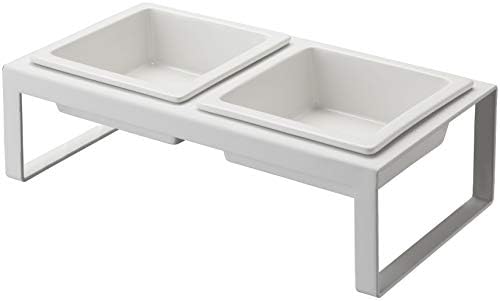 Yamazaki TOWER PET FOOD BOWL STAND SET TALL WH