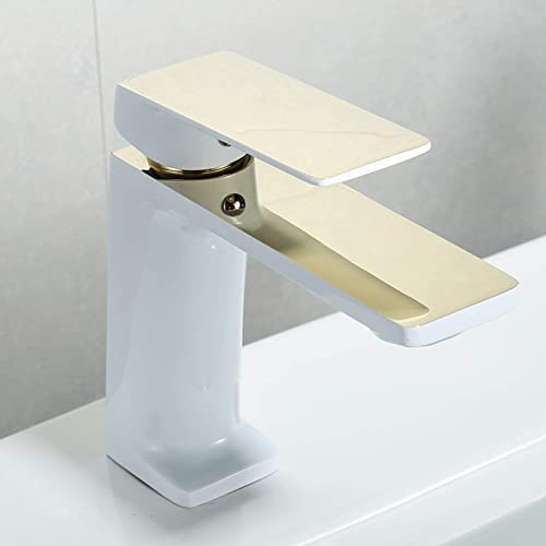 Robinet de lavabo de salle de bain mitigeur eau chaude froide vintage blanc et or