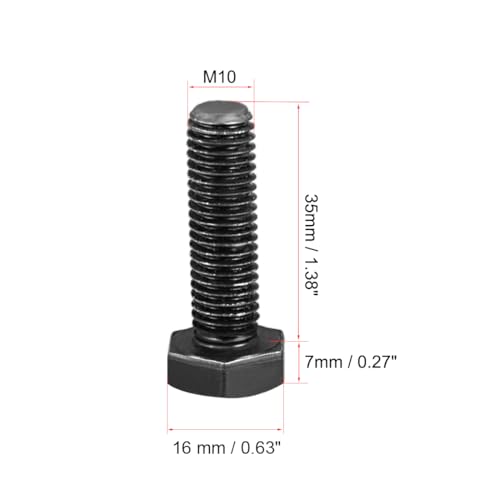 Image of uxcell M10x35mm Hex Head Left Hand Screw Bolts Fastener Carbon Steel Black 3pcs