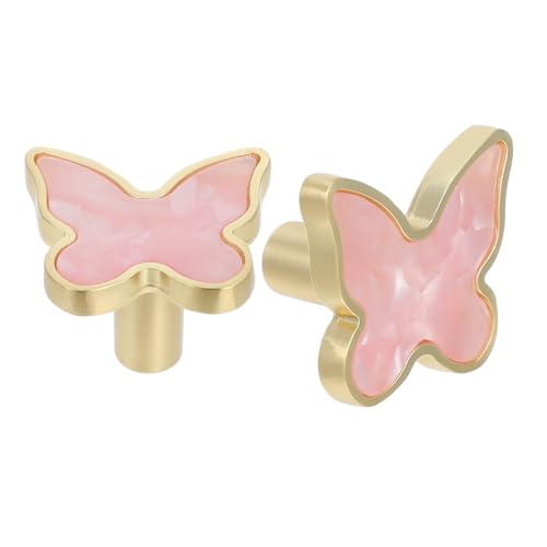 Image of jojofuny Butterfly Cabinet Knobs 2 Pack Single Hole Drawer Pulls Pink Zinc Alloy Handles for Kitchen Wardrobe Bathroom with Smooth Ergonomic Grip