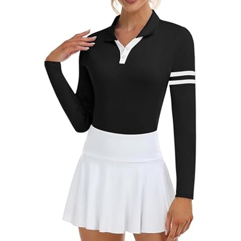 Soneven Womens Golf Shirts Moisture Wicking Long Sleeve Polo Shirts Collared V-Neck Golf Polos Shirts Cover