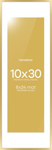 Image of Homeforia 10x30 Picture Frame Gold, High End Metal 10x30 Poster Frames with Mat 8x24 inch Photo, 10 x 30 Gold Frames Matted to 8 by 24 Print, 30x10 Panoramic Frames, Tempered Glass, Wall Kit, Set of 2