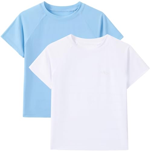 Angel season Boys Rash Guard Swim Shirt Short Sleeve UPF 50+ for Toddler Kids Teens Swimwear Rashguard Quick Dry, Size 3-14