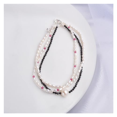 Bracelet perles d'eau douce naturelles femmes obsidienne améthyste 18cm