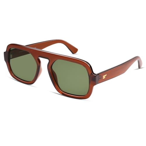 Image of VANLINKER Retro Square Aviator Sunglasses for Women Men 70s Vintage Style Trendy Flat Top Rectangle Sun Glasses VL9826