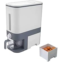 10KG Rice Dispenser, Dry Food Storage Container, Automatic Metering Bucket with Egg Stoage Box and Measuring Cup for Soybean Corn,Gray