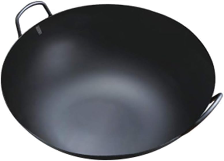 22-Inch Traditional Hand-Hammered Cast Iron Wok - Heavy-Duty Chef's Pot for High-Capacity Meals, Non-Rust, Ideal for Family Cooking & Outdoor Use (50cm)