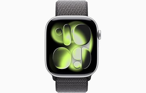 Image of Apple Watch Series 11 [GPS + Cellular, 46mm] Silver Aluminum Case with Dark Gray Sport Loop Band, One Size (Renewed)