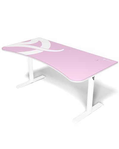Image of Arozzi Arena Ultrawide Curved Gaming and Office Desk with Full Surface Water Resistant Desk Mat Custom Monitor Mount Cable Management Cut Outs Under The Desk Cable Management Netting - Pink