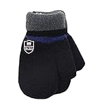 Toddler Kids Mittens with String Winter Warm Stretch Knit Full Finger Snow Gloves Children Magic Ski Gloves Fleece Lined (Fashion Black)