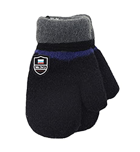 Toddler Kids Mittens with String Winter Warm Stretch Knit Full Finger Snow Gloves Children Magic Ski Gloves Fleece Lined (Fashion Black)