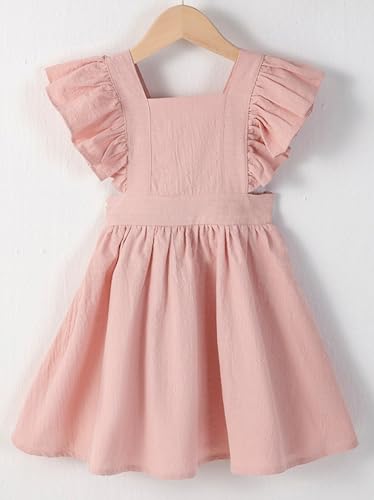 Toddler Girls Dress Baby Cotton Linen Ruffle Backless Sleeveless Dresses3