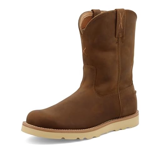 Twisted X's 10" Cowboy Square Toe Boots For Men - Square Toe Work Boot Handcrafted with Full-Grain Leather, Air-mesh Lining, Rubber Outsole, Moisture-Wicking Removable Footbed, and Composite Insole, Distressed Saddle/Saddle, 11