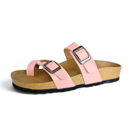 Image of Women's Genuine Leather Slippers | Comfort Sandals | Cushioned Suede Footbed | Anti-Skid Cork Sole | Flip Flips for Everyday Use