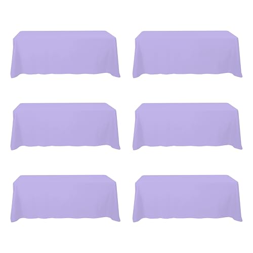Image of BRILLMAX 6 Pack Lavender Tablecloths 90 x 156 Inch for 8ft Rectangle Tables - 150 GSM Polyester Fabric, Floor Length Drop, Water, Stain & Wrinkle Resistant Cloth Cover for Wedding Reception Banquet