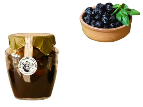 campagne del sud - Olives noires au four pot en verre olives noires de table au sel sec idéales pour les salades apéritives olives traditionnelles des Pouilles sans conservateurs huile de tournesol au goût unique