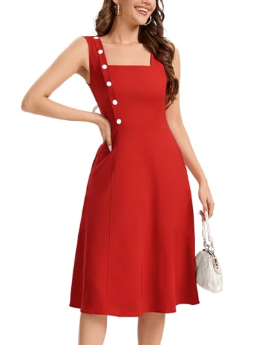 Image of Bbonlinedress Womens Vintage Summer Cocktail Dress Sleeveless Tea Party Retro Formal Wedding Guest A-line Midi Sundress