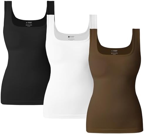 OLCHEE Womens Shapewear Tank Tops Tummy Control Square Neck Seamless Ribbed Compression Slimming Body Shaper