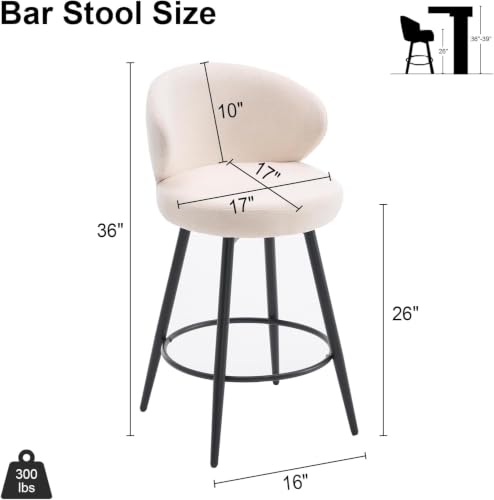 Image of 360 Swivel Modern Bar Stool Set of 3, 26 inch Upholstered Counter Height Bar Stools with Wingback, Soft Linen Fabric, Counter Chairs with Arm for Kitchen Island or Home Bar, Ivory