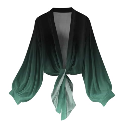 Shrugs for Women Dresses Lightweight Front Tie Cropped Cardigan Casual Long Sleeve Chiffon Summer Kimono Cardigans