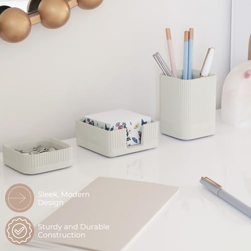 Sturdy Concrete Desk Organizer Set - Pen Holder, Paperclip & Sticky Note Holder