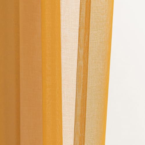 Image of Yellow Sheer Curtains 95 inch Length 2 panels, Rod Pocket Semi Sheer Privacy Curtains, Window Treatments Soft Voile Drapes for Windows Living Room Bedroom French Doors Doorway Divider, 52 inchWx 95 inchL