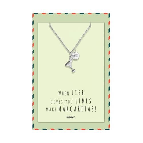 quan jewelry Margarita Glass Charm Pendant Necklace for Women, Party Birthday, Valentines Gifts for Sister, Best Friend Jewelry with Funny Greeting Card