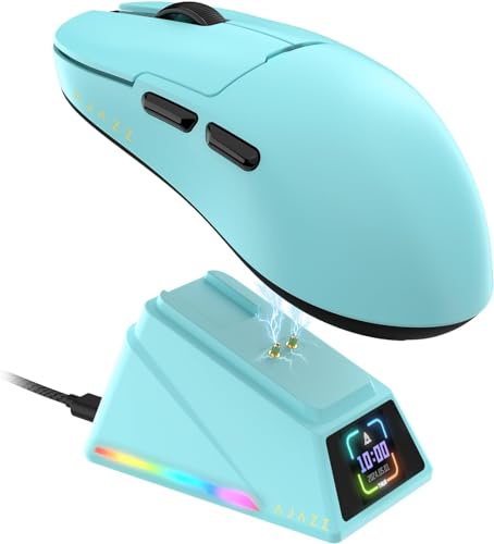 A.JAZZ AJ159APEX 8Khz Wireless Gaming Mouse Ultralight 56g with Magnetic Screen Charging Dock 42000DPI PAW3950 Sensor Tri Mode BT/2.4Ghz/Type-c Wired Programmable for Esport FPS PC Mac Gamer(Blue)