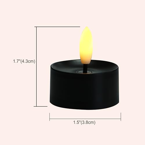 Image of CANDLE CHOICE Battery Operated Flameless Tea Lights Realistic Black Wick Bright Flickering LED Tealight Candles Wedding Table Centerpieces Halloween Christmas Decorations Batteries Incl. 12 Pack Black