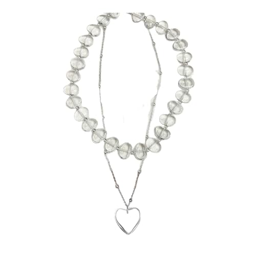Collier de perles double couche rétro avec breloque coeur pour sublimer votre tenue décontractée