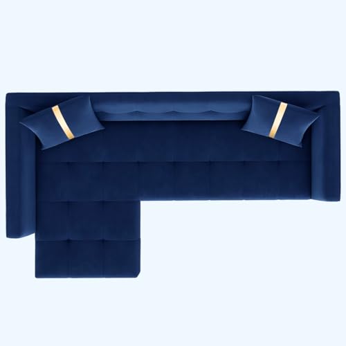 Image of Furny Styling 4 Seater Fabric LHS L Shape Sofa Set (Blue) | Soft Velvet Fabric | Modern Design | Comfortable Seating | Living Room Furniture