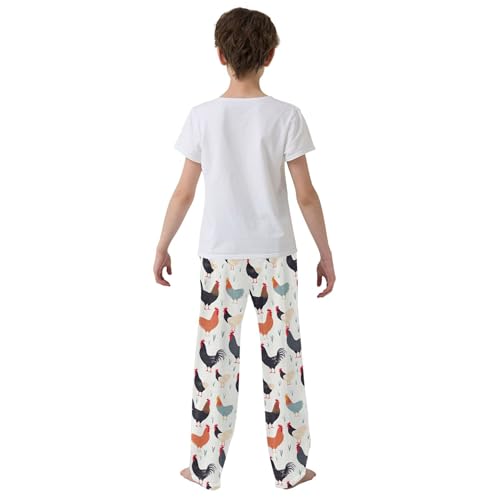 Rooster Hens Long Pajama Pants Elastic Waist PJ Bottoms with Pockets S A1119764