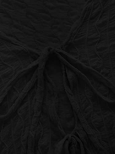 Verdusa Women's 90s Top Bell Long Sleeve Tie Front Textured Sheer Cardigan Going Out Tops Y2k Clothes4