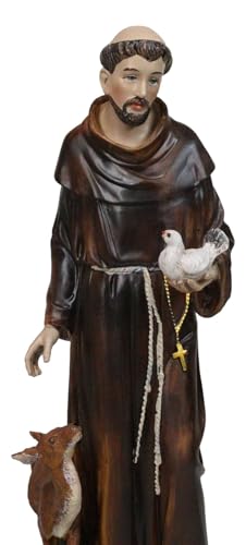 Ebros Gift Holy Catholic Saint Francis of Assisi with Dove and Deer Statue and Brass Name Plate 12.25" H Devoted Monk Patron of Animals & Environment Servant of Christ Altar Figurine Sculpture - Thumbnail 2