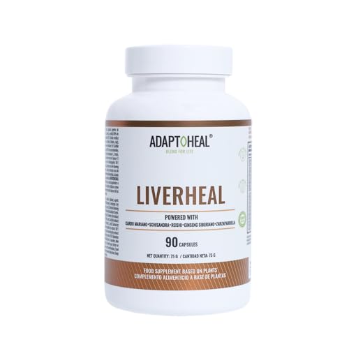 Adaptoheal Liverheal | Suplemento de adaptógenos para apoyar las funciones hepáticas| Cardo Mariano, Cúrcuma, Reishi, Rhodiola | Vegano, Sin Gluten ni Lácteos | 90 Cápsulas