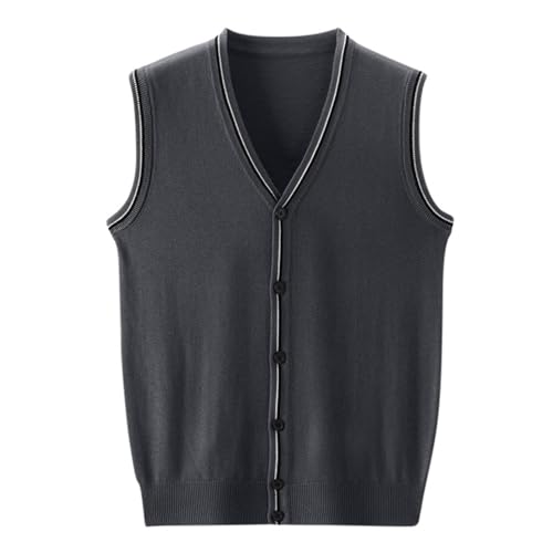 Mens Vest Sweater Fashion Contrast Color Button V-Neck Sleeveless Suit Cardigan All-Match Basic Knitwear Tank Tops3