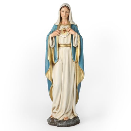 BC Catholic Immaculate Heart of Virgin Mary Statue Holy Mother Figure for Altar Religious Gift Home Decor 165 H Renaissance Sculpture Handmade by Buildclassic