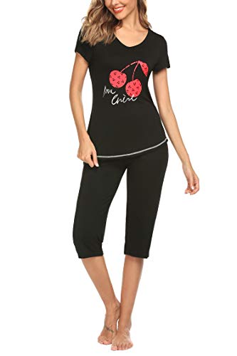 Ekouaer Women Pajama Set Sleepwear Tops with Capri Pants Casual and Fun Prints Pajama Sets