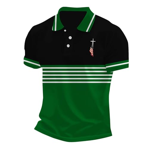 Mens Short Sleeve Polo Shirts Christian Jesus Faith Cross Striped