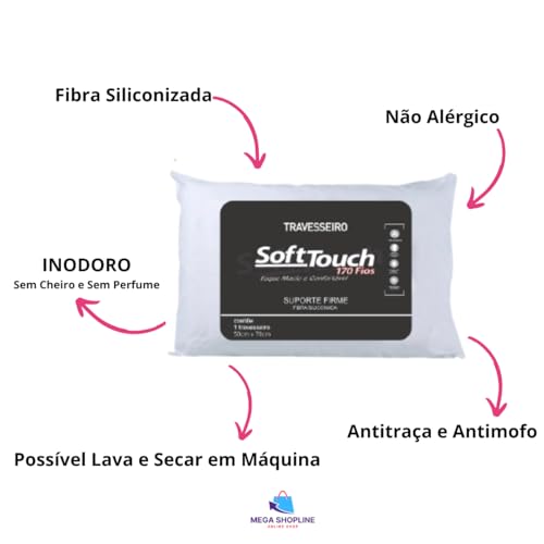 Kit 4 Travesseiro 50x70cm Lavavel Antiácaro 100% Fibra Siliconada Softh