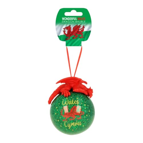 Welsh Dragon on Green Glitter Bauble | Shatterproof Christmas Ornament | Celtic-Inspired Hanging Ball for Tree, Home, Parties & Holiday Decor