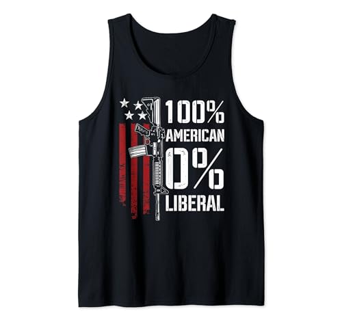 100% American 0% Liberal - Funny Pro Gun AR15 USA Flag Tank Top