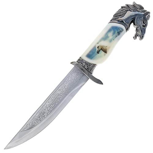 Asr Outdoor 13 Inch Decorative Wild Horse Etched Blade Collectors Hunting Knife, Ornamental Scabbard And Handle #TOP2