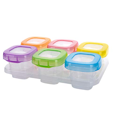 BESTONZON 6pcs 60ml Baby Weaning Food Freezing Cubes Tray Pots Freezer Storage Containers BPA Free (Mixed Colors)