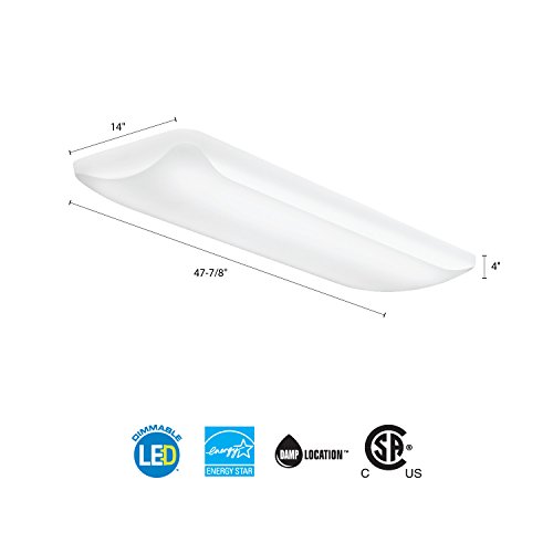 Image of Lithonia Lighting 4 Foot LED Shop Light, Rectangle LED Kitchen Light Fixture, Ceiling Flush Mount, Puff Design, 5000 Lumens, 4000K Cool White Light, 48-Inch by 14-Inch, White (FMLL 14IN 40K 80 CRI)