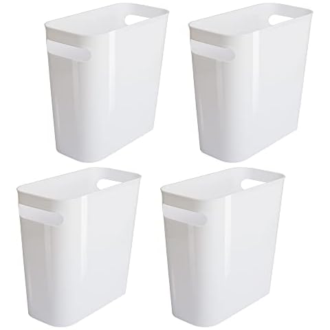 VTOPMART 4 Pack Plastic Small Trash Can, 1.5 Gallon/5.7 L Office Trash Can, White Trash Bin with Built-in Handle, Slim Waste Basket for Bathroom, Bedroom, Home Office, Living Room, Kitchen Cover