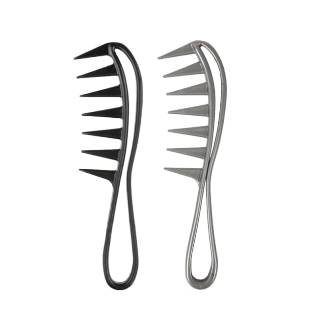 1/2 peines de plástico de dientes anchos rizados para peluquería, herramienta de masaje para peinar el cabello, 2 unidades, negro y gris