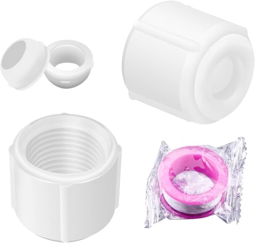 Image of 2 pcs White Plastic Low Point Drain Seals /Caps w /Sealing Ring & Teflon Tape | Fits RV, Camper, Travel Trailer 1 /2 Inch Hot & Cold Water Lines, Fit for Pex Pipe /Tubing Fittings, RV Accessories / Fittings
